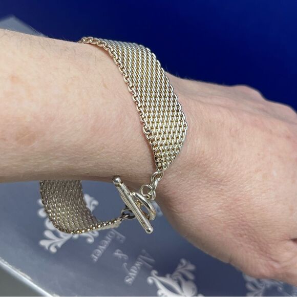 Sterling Silver Mesh Gold / Silver Toggle Closure Bracelet - Picture 11 of 12